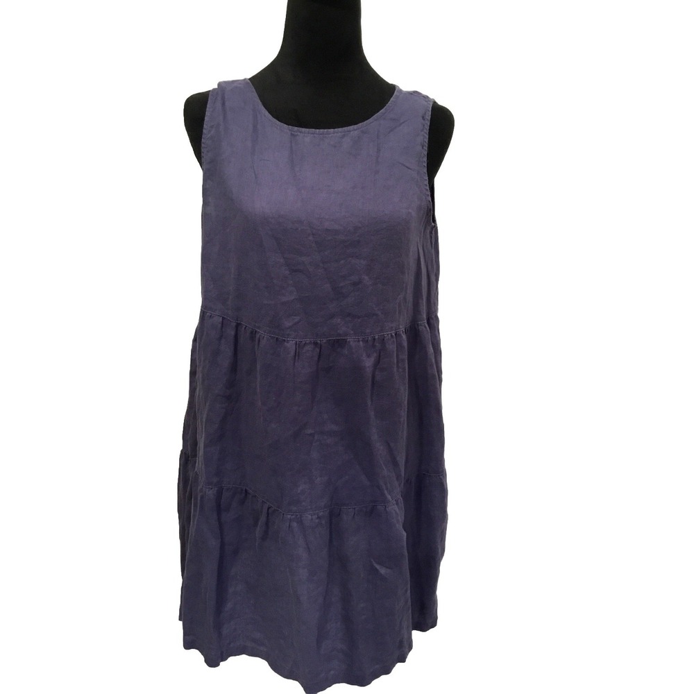 artisan ny linen dress Small Tiered, natural fibers Blue